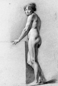 A female nude leaning on a plinth by Pauline Auzou