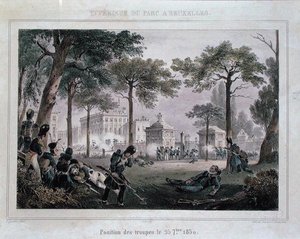Troops in the Parc Royal, Brussels, 25th September 1830, engraved by Dewasme-Pletinckx