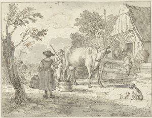 Farmers with a Cow in Front of the House by Paulus Constantijn la Fargue