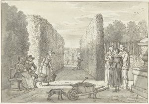 Various People in a Garden with High Hedges by Paulus Constantijn la Fargue