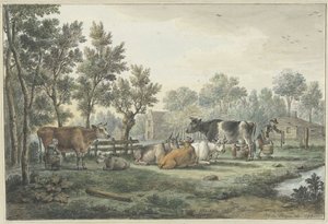 Meadow with Cows Being Milked by Paulus Constantijn la Fargue