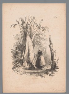 Landscape with Woman Hanging Laundry (Landscape Studies by Paulus Lauters) (Nouvelle suite de 40 études de paysages par P. Lauters) (series title)