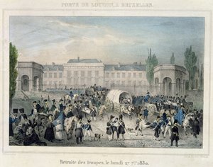 Porte de Louvain, Brussels: The Retreat of the Dutch Troops, 27th September 1830, engraved by Dewasme-Pletinckx