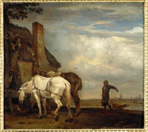 Two Horses in Front of a Farmhouse by Paulus Potter