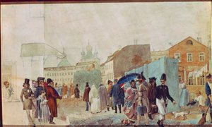 Street Scene in the Rain in Moscow by Pavel Andreevich Fedotov