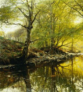 A Wooded River Landscape by Peder Monsted