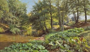 P. Mönsted, Sunny May Day by the Forest Stream by Peder Monsted