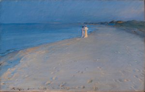 Summer Evening at the South Beach, Skagen. Anna Acher and Marie Krøyer by Peder Severin Krøyer