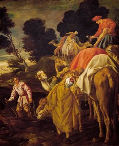 Caravan of camels (detail) from Rebecca let Eliezer drink at well