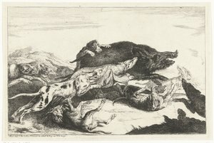 Dogs Hunting a Boar by Peeter Boel