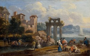 Figures in a Landscape Resting Near a Ruin