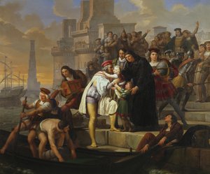 Christopher Columbus Embracing His Two Sons and Recommending Them to Father Giovanni Perez Before Leaving Palos by Pelagio Palagi