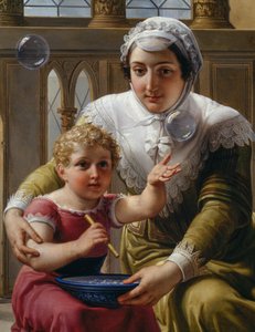 Woman with child and soap bubbles (detail)