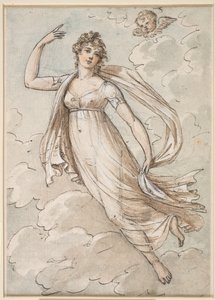 Woman Floating in the Sky, Observed by a Cherub