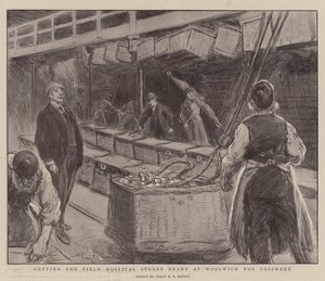 Getting the Field Hospital Stores ready at Woolwich for Shipment by Percy F.S. Spence