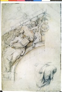 Study for a Fresco with a Prophet Figure and Two Putti by Perino del (1501-47) Vaga
