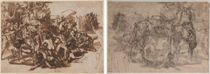 Poros Assailed by the Macedonian Army (recto); Sketches of Animals (verso) by Perino del Vaga
