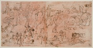 Studies of Warriors, Horsemen, and Lions (recto); Studies of Heads and Nude Figures, Ceiling Plan, and Inscriptions (verso)