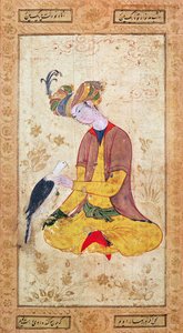 A Hunter Stroking His Falcon by Persian School