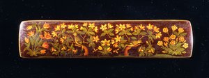 A Qalamdan, depicting finches perched on plum blossom branches