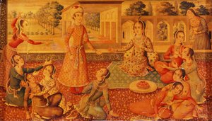 A late Zand lacquered papier mache casket by Persian School