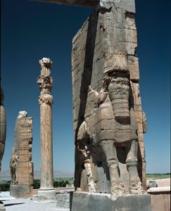 Column with a winged and bearded creature, 6th century BC
