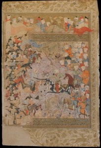Folio from a Rawzat al-Safa (Garden of Felicity) by Mirkhwand (d. 1498); The Battle against the Byzantines for Aleppo, Shiraz, Iran, Safavid period, 1571-72