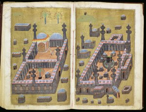 The mosques at Medina & Mecca, from Reasons for Charity, by Mustafa Al-Shukri, 1160 by Persian School