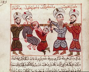 Orthopedic Intervention. Miniature from a Turkish Medicine Book by Charaf-ed-din (1466)