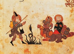 Abu Zayd Leaves al-Harith during the Pilgrimage to Northern Iraq, from Al Maqamat (The Meetings), Illustrated by Hariri