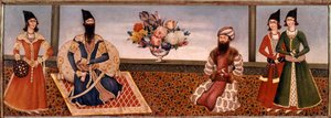 Persian King Fath Ali Shah (1771-1834) surrounds members of his court. Painting of Shiraz School (19th century) Teheran, Foroughi Collection by Persian School
