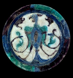 Persian Art: Dish in Polychrome Faience with the Representation of a Bird
