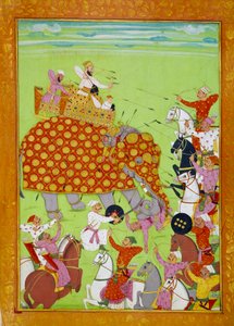 Representation of Murad Baksh Fighting on an Elephant by Persian School