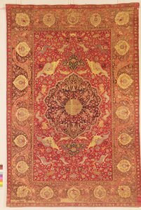 Rug decorated with scenes of fighting animals by Persian School