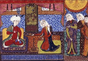 Shakar of Isfahan offering wine to Khusraw, c 1505