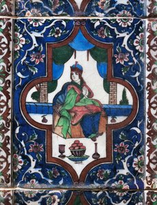 Woman Sitting, Painted Ceramic Tile