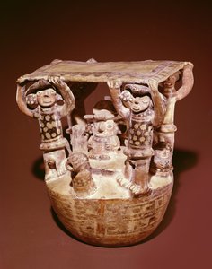 Deity on Throne with Canopy Supported by Courtiers, Recuay Culture by Peruvian School