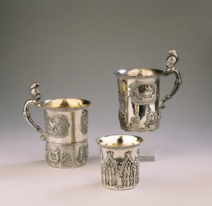 Two mugs and a beaker