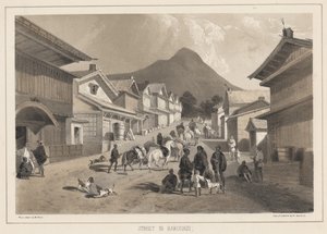 Street in Hakodadi, litho by Sarony and Co.
