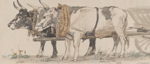 Two Oxen Pulling a Cart by Peter Christian Thamsen Skovgaard
