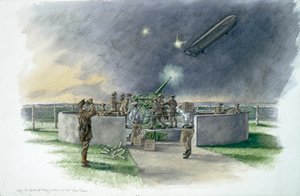Lodge Hill Battery, Firing at German Zeppelin During First World War by Peter Dunn
