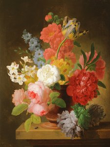 Still life of flowers in a marble urn