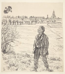 The Boy and the Lapwing. Faaborg with the Church in the Background by Peter Hansen