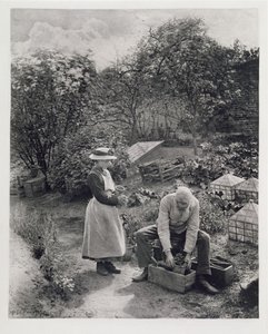 An Old Man and His Daughter Gardening