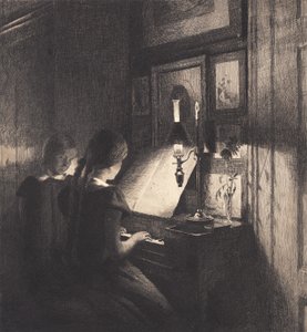 Two Little Girls at a Piano by Peter Vilhelm Ilsted
