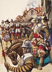 A Group of Pikemen of the New Model Army March into Battle Led by a Drummer by Peter Jackson