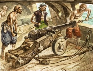 Cannon Crew Aboard a Sailing Ship