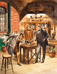 Edison Demonstrating the First Phonograph in His Laboratory