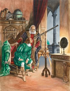 Galileo, Now Blind, Lets a Friend Look at the Stars Through His Telescope from the Balcony of His Study in Pisa