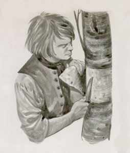 George Washington Peeling Bark from a Tree to Write On
